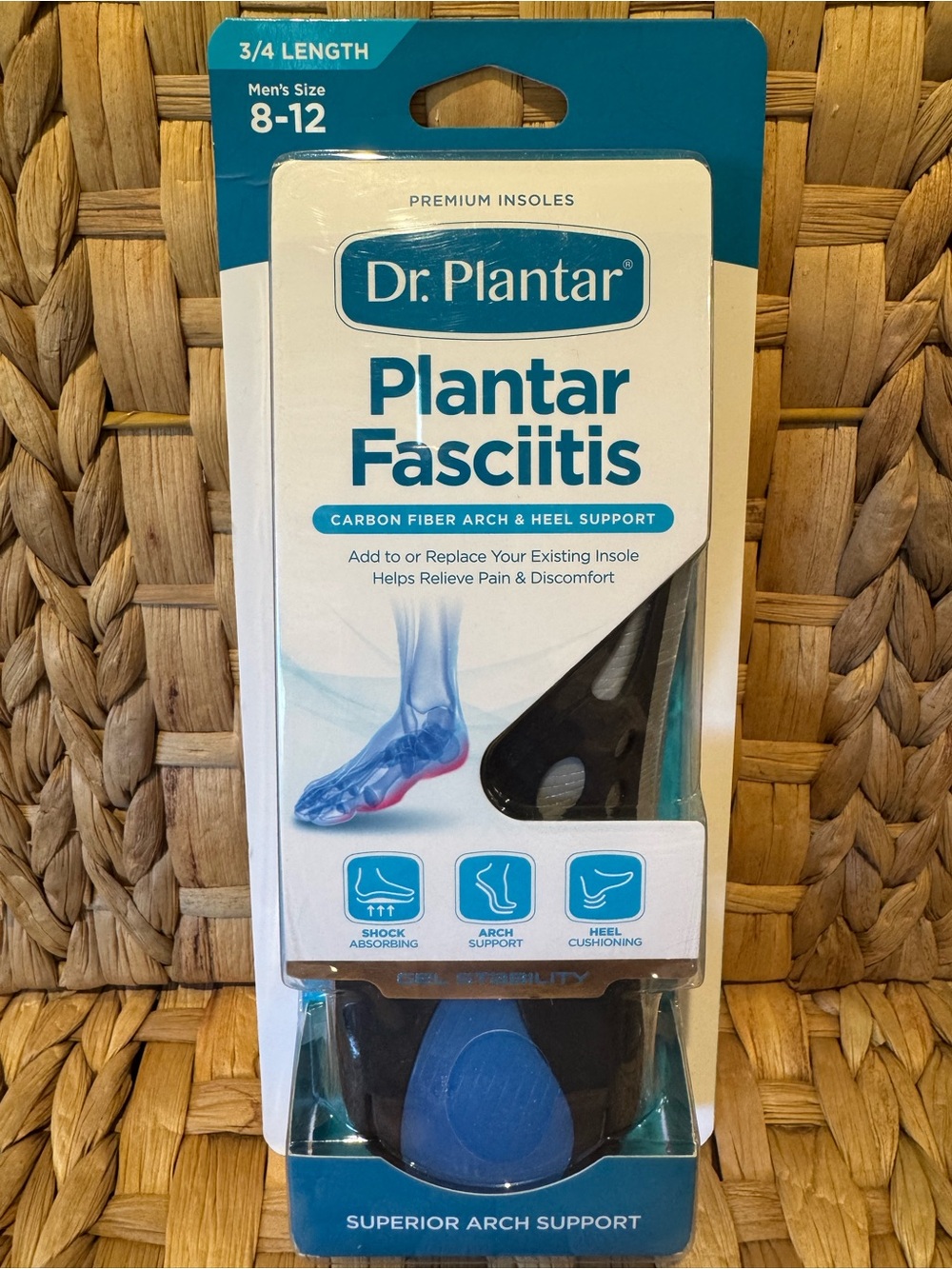 Dr. Plantar Insoles 3/4 length Plantar Fasciitis Carbon Fiber Arch Heel Support